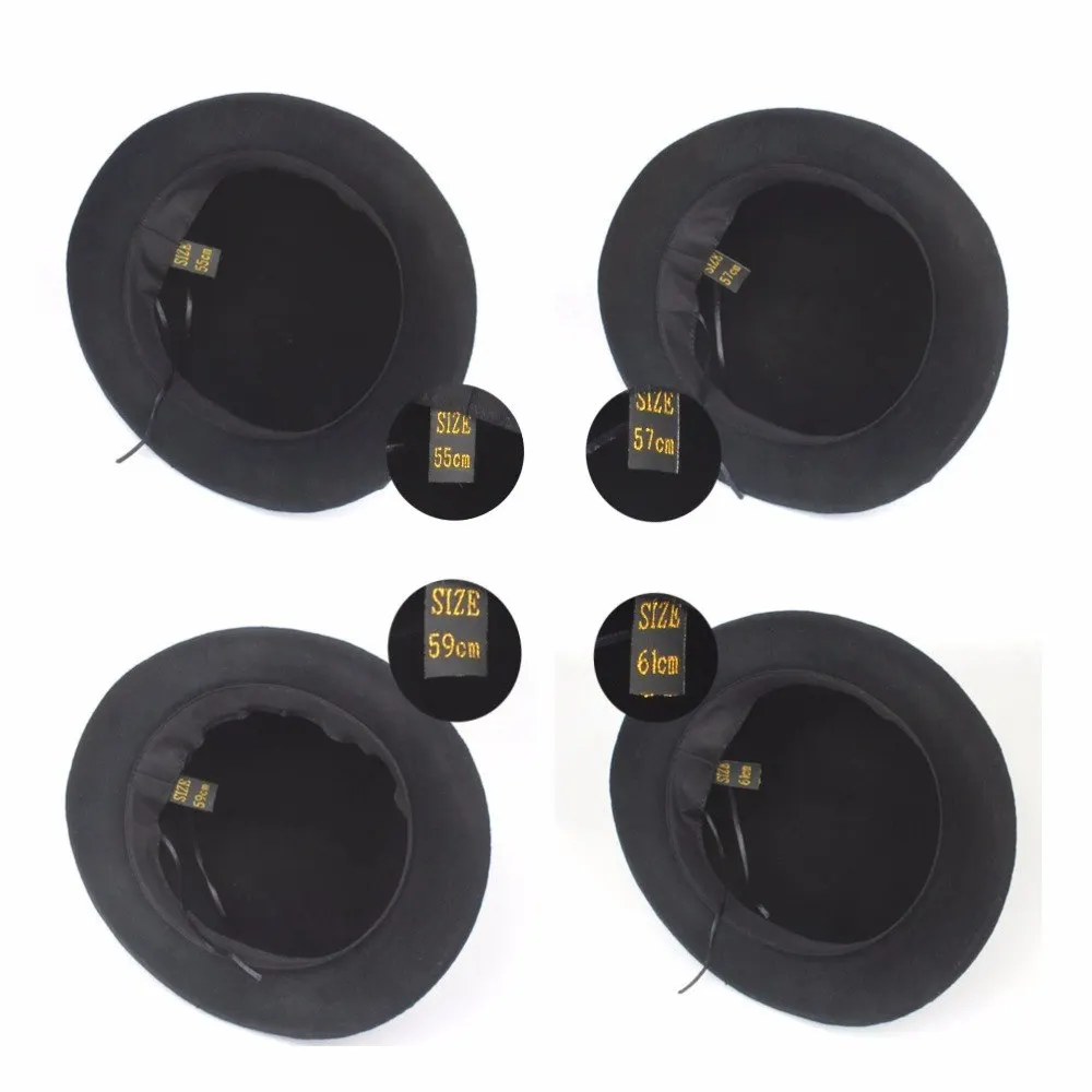 

4Size 100% Wool Women Men Bowler Hat Pure Crushable Dome Fedora Hat Traditional Billycock Groom Cap
