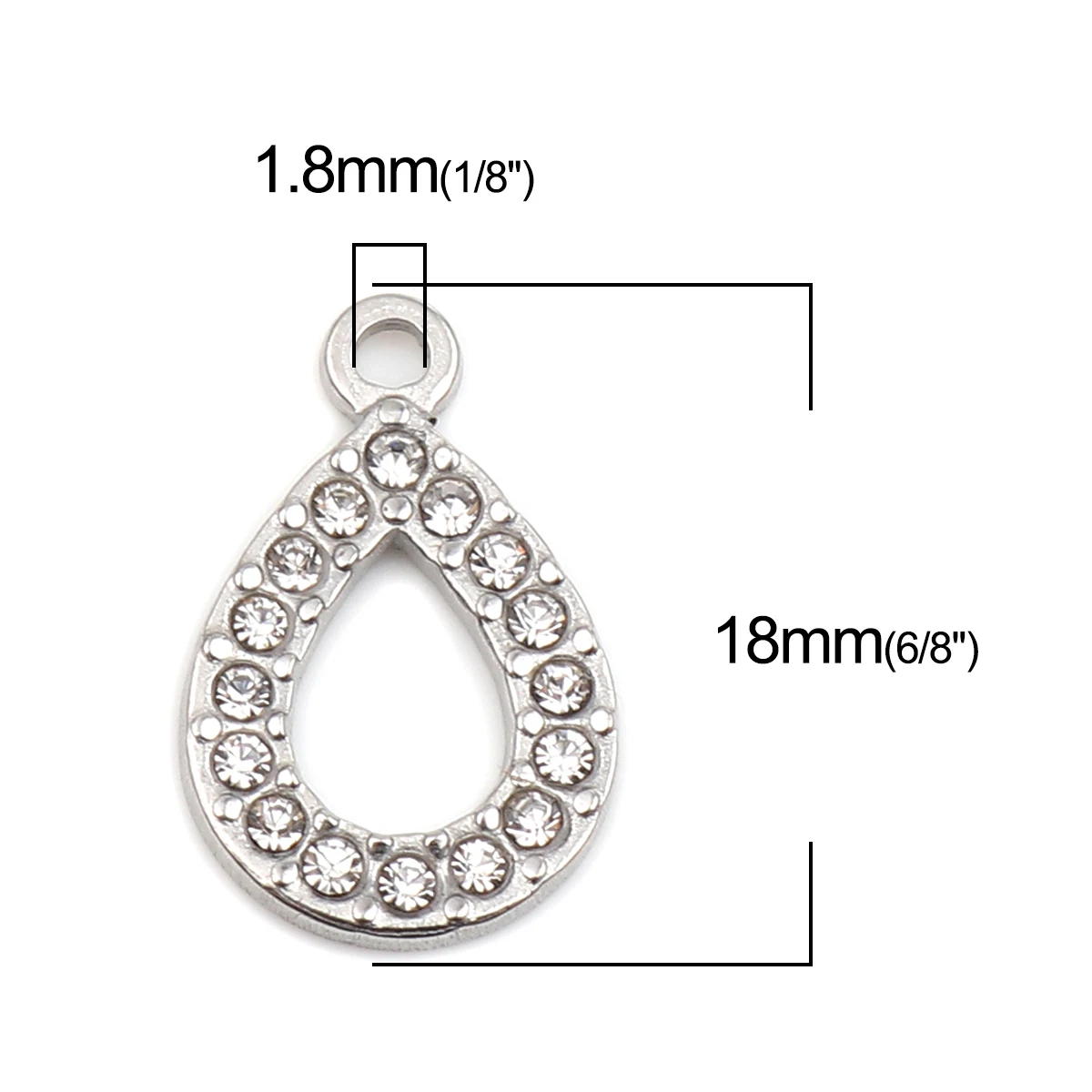 

New 304 Stainless Steel Charms Drop Silver Color Pale Lilac Rhinestone DIY Making Bracelet Necklace Jewelry 18mm x 12mm, 2 PCs