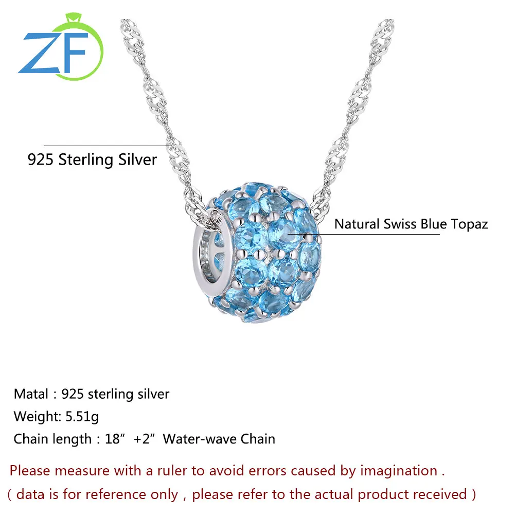 

GZ ZONGFA Natural Swiss Blue Topaz Gemstone Pendant fine Jewelry Fashion 925 Sterling Silver Necklace Women