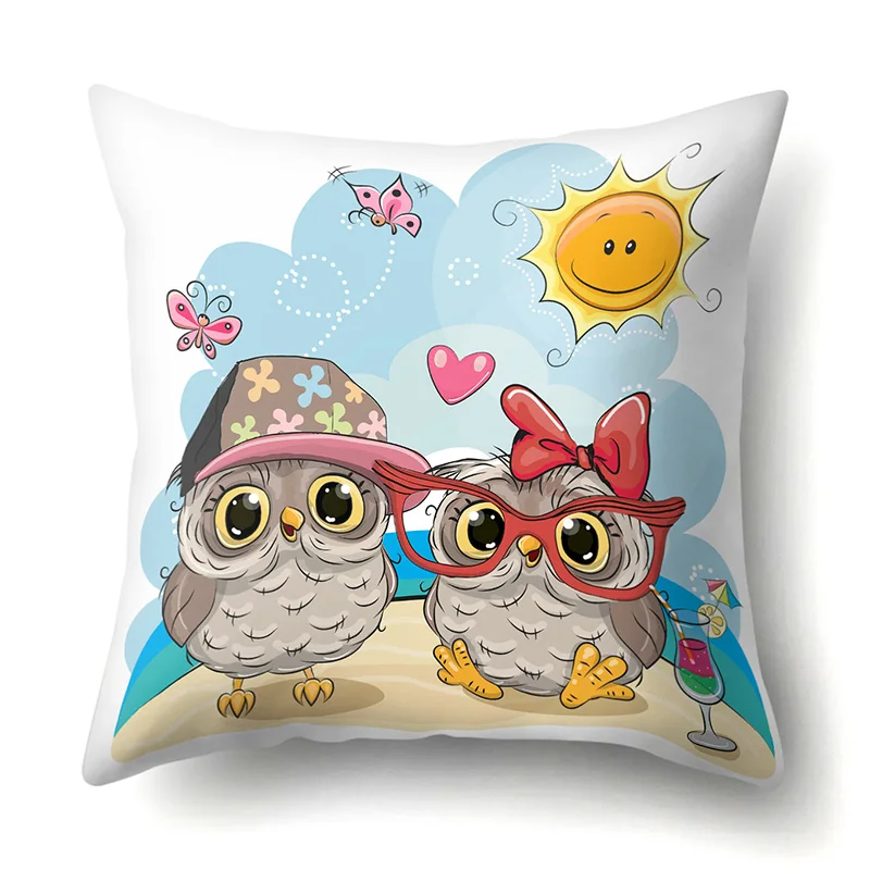 Сова Pattern чехол для подушки с рисунком животных; платья с изображением птиц из полиэстера с подушка чехол украшение Офис декоративная наволочка для подушки 45X45 см