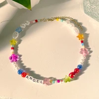 harajuku letter candy flower strawberry beaded necklace for women mushroom colorful crystal bead pearl choker girls y2k jewelry