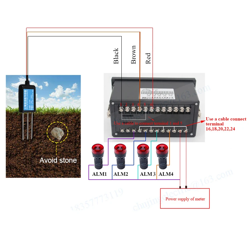 Цифровой контроллер влажности почвы садовый с 4 релейными выходами сигнализации