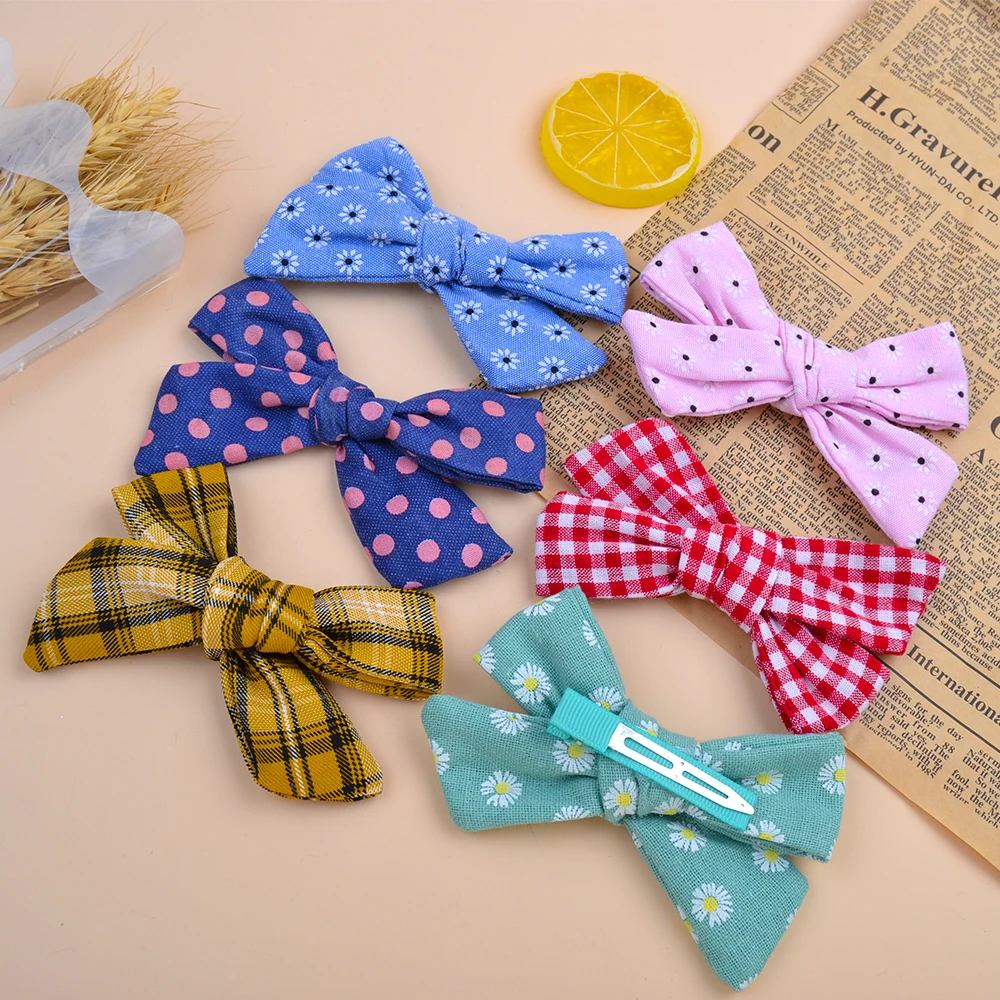 

4.3Inches Sweet Print Hair Bows With Clip For Girls Boutique Hair Clips Cotton Hairpins Barrettes Headwear Kids Hair Accessories
