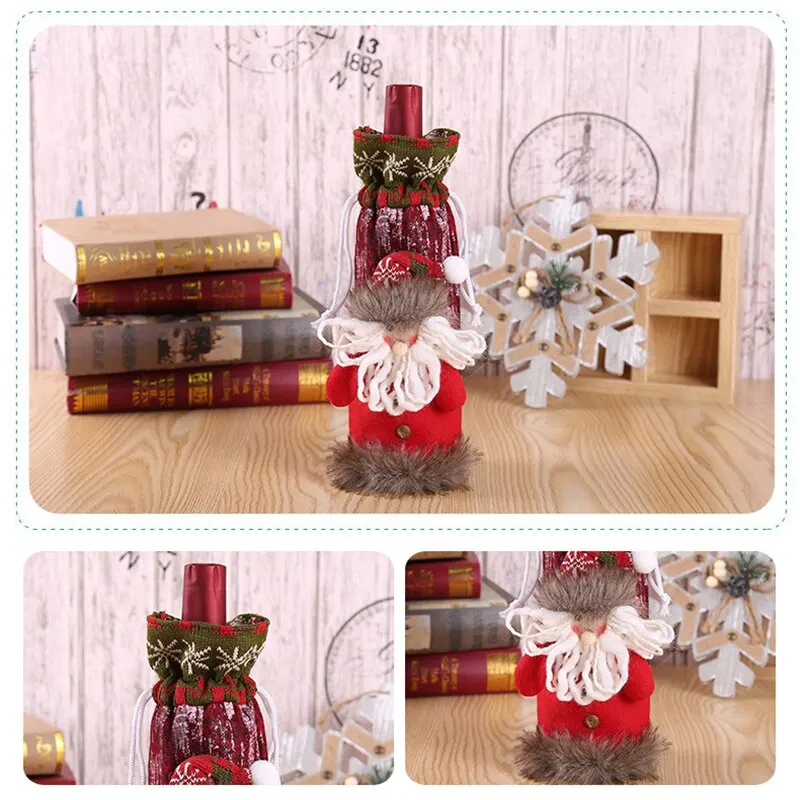 1/3/4Pcs Creative Christmas Red Wine Bottle Set Xmas Dinner Party Santa Claus Snowman Elk Cover Cloth Gift Bag | Дом и сад