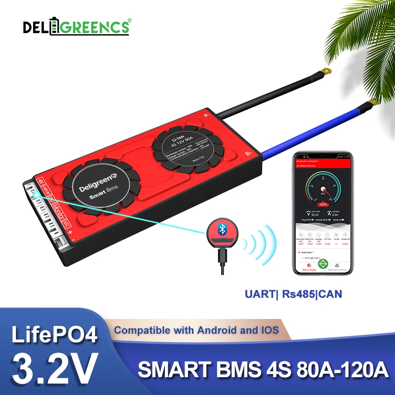 BMS 4S Смарт 12V 80A 100A 120A UART 485 Bluetooth ЖК-дисплей Управление для детей возрастом от LifePO4
