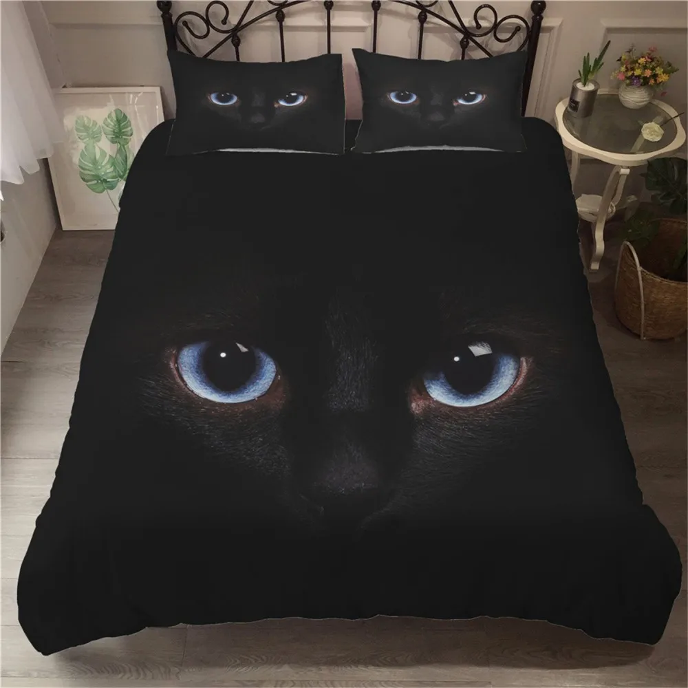 

2/3 Pieces Black Cat Bedding Sets Cat Eye Cartoon Duvet Cover 3D Print Pet Cat Bedspread Twin Double King Size Bed Cover Sets