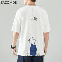 zazomde hip hop cat t shirt men japanese t shirt streetwear harajuku casual short sleeve oversized tops summer japan tshirts men
