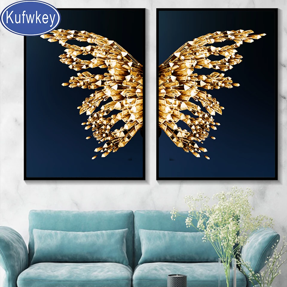 

diamond embroidery 2 piece gold Butterfly Wings triptych diamond painting full square drill mosaic 3d puzzle for giving wall art