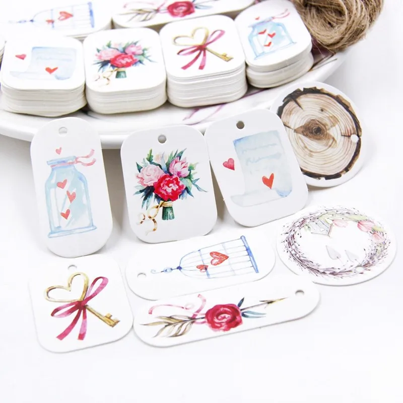50 шт красивый цветок Бумага бирки с отделкой из пеньковой веревки на свадьбу день