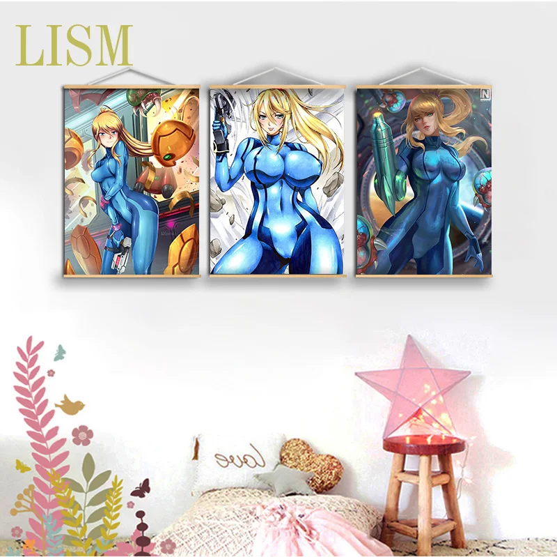 Аниме Косплей Метроид Самус Аран настенный постер манга свиток из массива дерева