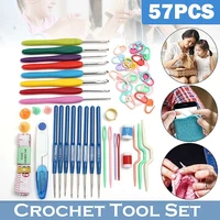 57 in 1 diy 16 sizes crochet hooks knitting needles set home use sewing tool craft case crochet agulha set weaving sewing tool