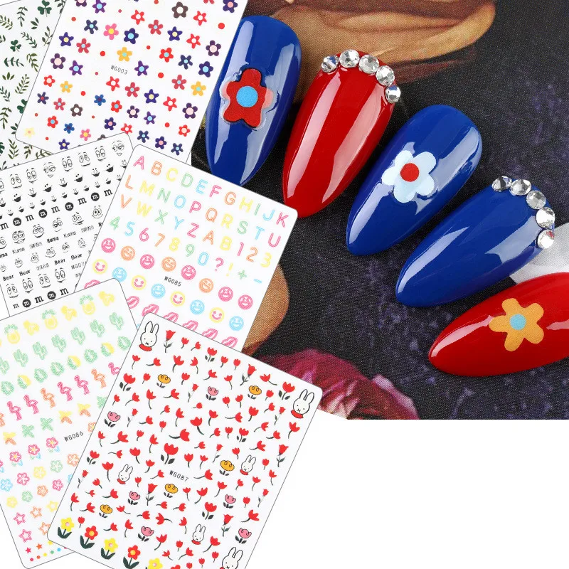 

3D Nail Stickers Water Transfer Sticker Cartoon Rainbow Flower Girl Designs Nail Art Slider Manicure Decoration F649