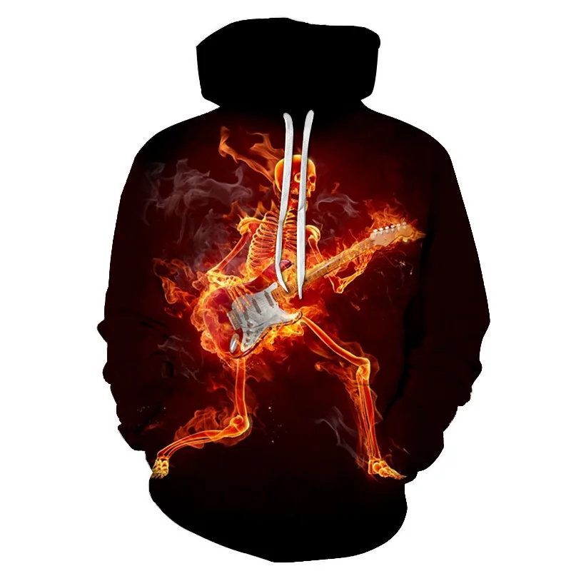 

2021 New Men's Blue Fire Design Skull 3D Hoodie Sweatshirt Autumn Long Sleeve Print Hoodie Pullover Fashion Top