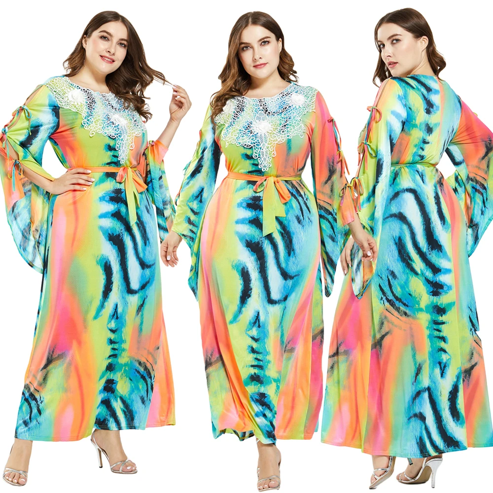 Женское платье макси с длинным рукавом и цветочным принтом|Мусульманская одежда|