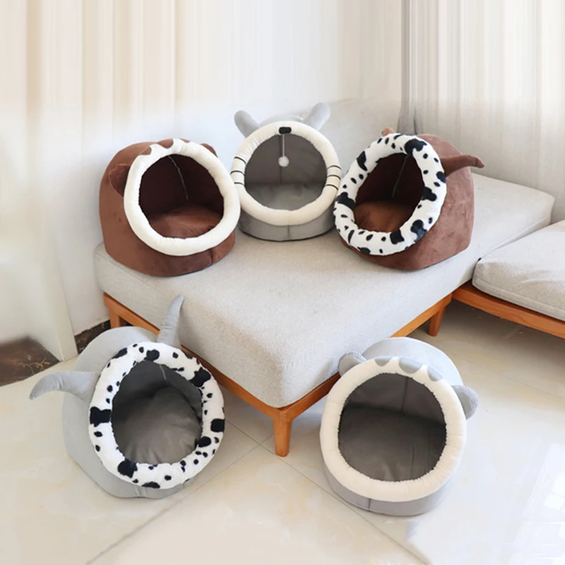 

Short Plush Cartoons Cat Bed Winter Keep Warm Cat House Pet Deep Sleep Nest Dog Bed Soft And Comfortable Breathable Pet Supplies