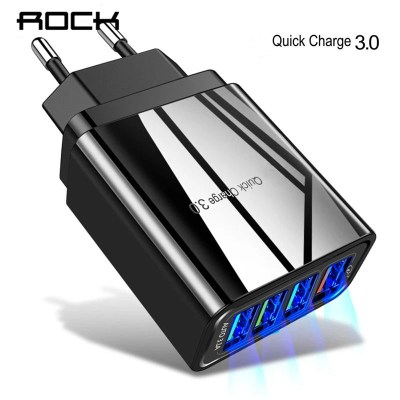 ROCK быстрое зарядное устройство 3 0 4 порта USB зарядка QC для Samsung A50 A30 iPhone 7 8 настенное