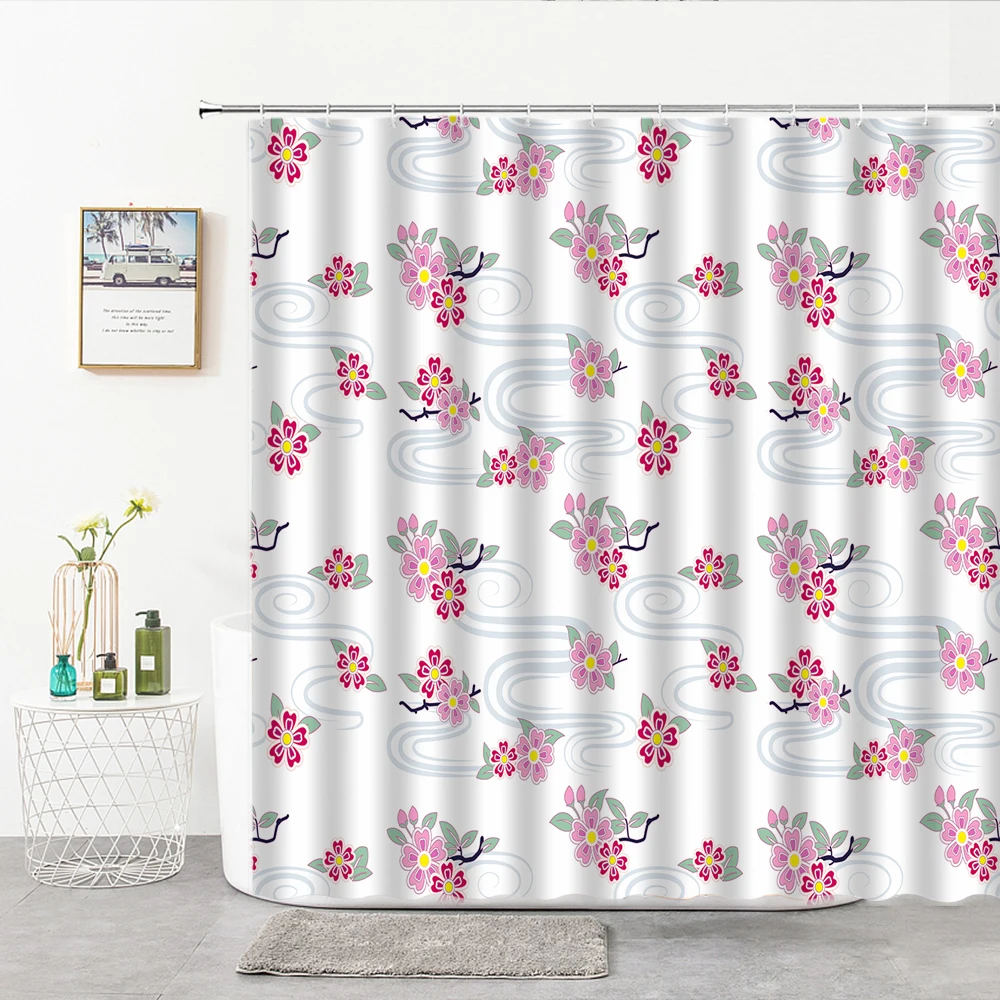 Занавеска для душа с японским рисунком стильная иллюстрация благоприятных