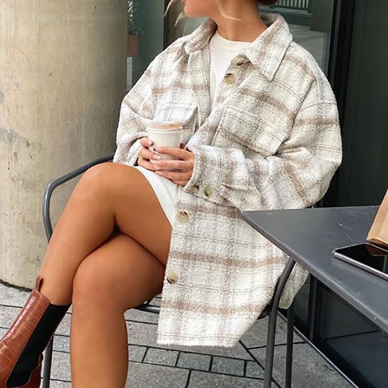 ZXQJ Vintage Women Soft Tweed Shirts 2021 Spring-Autumn Fashion Ladies Elegant Loose Blouses Streetwear Girls Oversize Outwear
