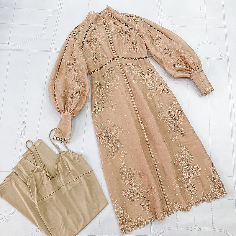 Роскошные Подиумные платья для женщин 2020 Весна Новый Стенд воротник фонарь рукав