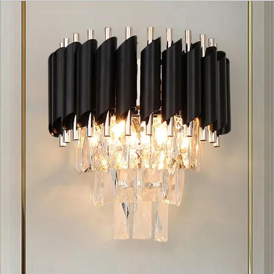 Postmodern light luxury crystal wall lamp villa hotel living room simple modern Hong Kong style bedroom bedside | Лампы и освещение