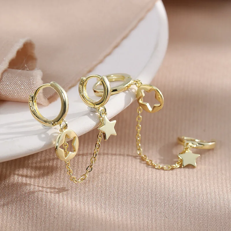 Серьги из стерлингового серебра 925 пробы модный дизайн с цирконием 2 проколотые