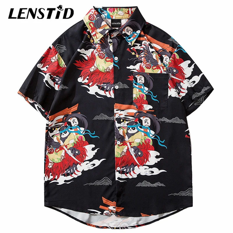 Мужская гавайская рубашка LENSTID с принтом в стиле хип-хоп панда самури уличная