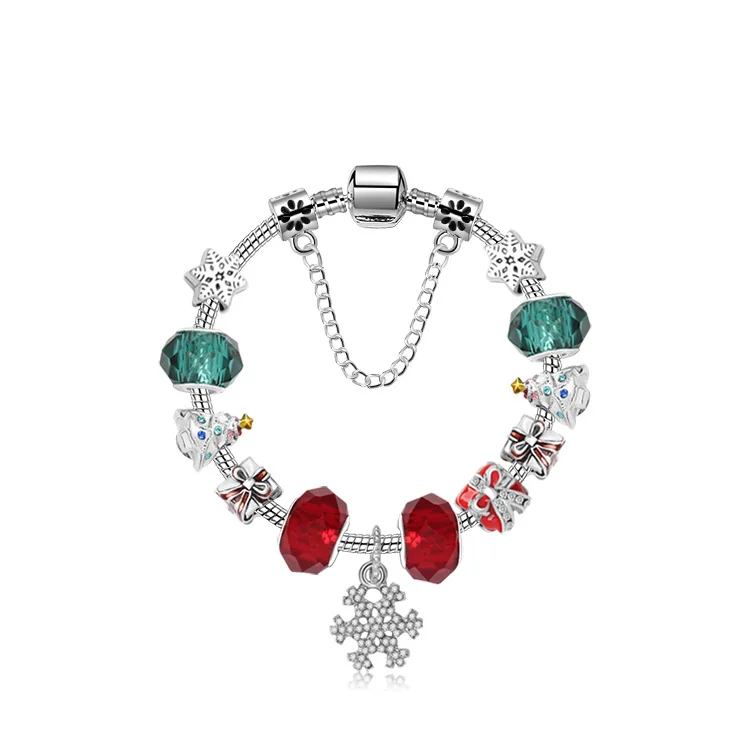 

Silver Plated Charm Bracelet & Bangle with Snow CZ Glass Charms Beads Fit Original Basic Bracelets Snake Chain DIY Jewelry Gift