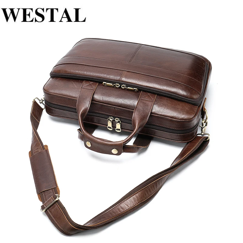 

WESTAL Men's Briefcase Men's Bag Genuine Leather 15 Inch Laptop Bag Leather Office Bags for Men Document Briefcases Totes Bags