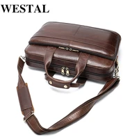 westal mens briefcase mens bag genuine leather 15 inch laptop bag leather office bags for men document briefcases totes bags
