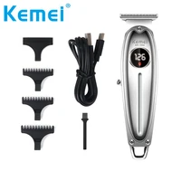 kemei all metal lcd professional hair clipper men electric cordless hair trimmer 0mm baldheaded t blade finish haircut machine