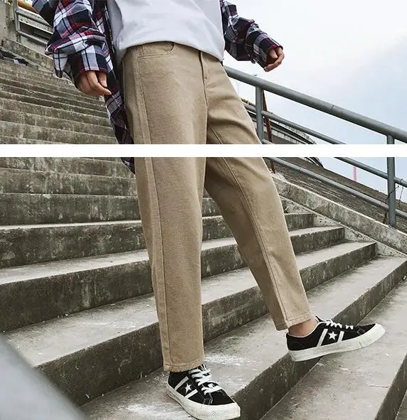 

Youth solid color personality men's casual pants Slim elastic feet retro casual pants men's autumn and winter new