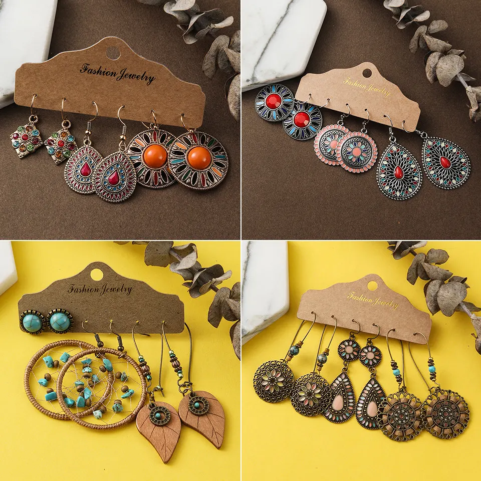 Набор серег-кисточек для женщин винтажные украшения с геометрическим дизайном