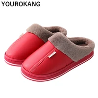 warm women shoes winter women cotton home slippers indoor floor ladies plush slippers pu leather unisex couple shoes new arrival
