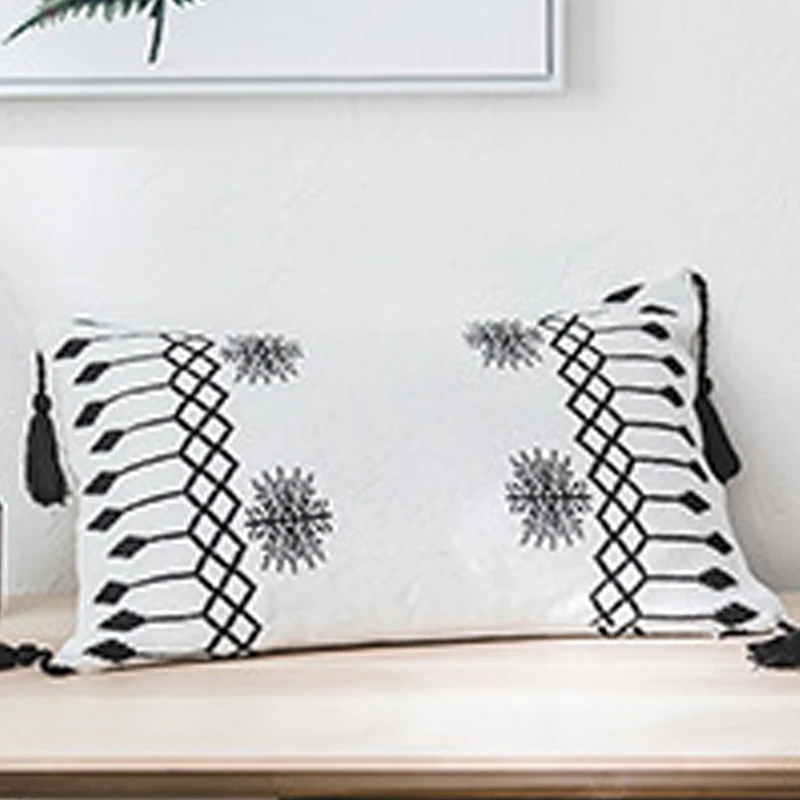 30x50cmLumbar pillow Новое вязаное одеяло, чехлы и подушки, чехол для спинки, Скандинавское мягкое простое черно-белое одеяло с кисточками без ядра, домашнее украшение - Цвет: 30x50cmLumbar pillow