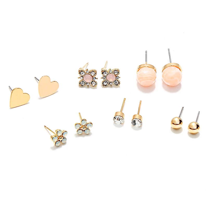 New Cute Gold Color Arrow Heart Shape Stud Earrings Set For Women Crystal Metal Alloy Earring Jewelry Bijioux | Украшения и