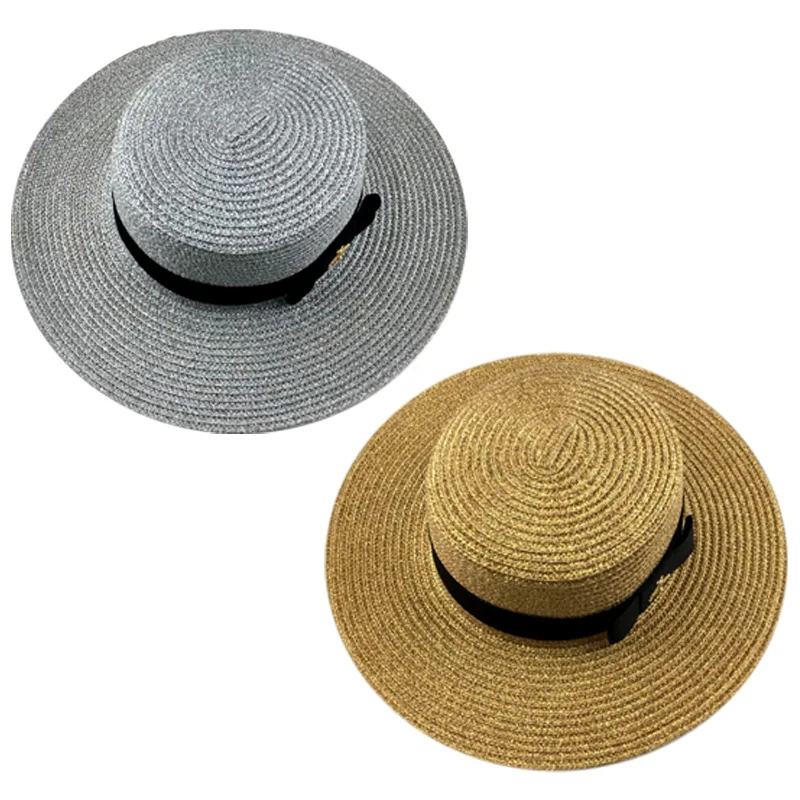 Женская пляжная шляпа с широкими полями летняя соломенная на плоской подошве от