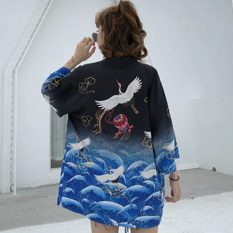 

Женское кимоно с изображением журавлей, свободное кимоно, Классическая куртка с изображением самурая, юката, лето 2020