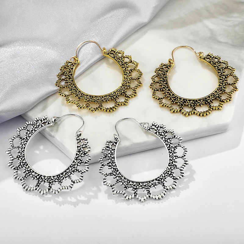 Женские винтажные серьги подвески Tocona золотистые висячие в античном стиле с