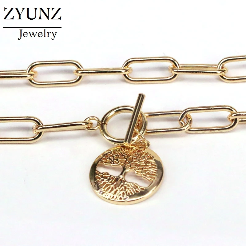 

4PCS, Life Pendant Necklace For Women Rolo Link Chains Round Charm Long Necklace Party Fashion Jewelry Gifts