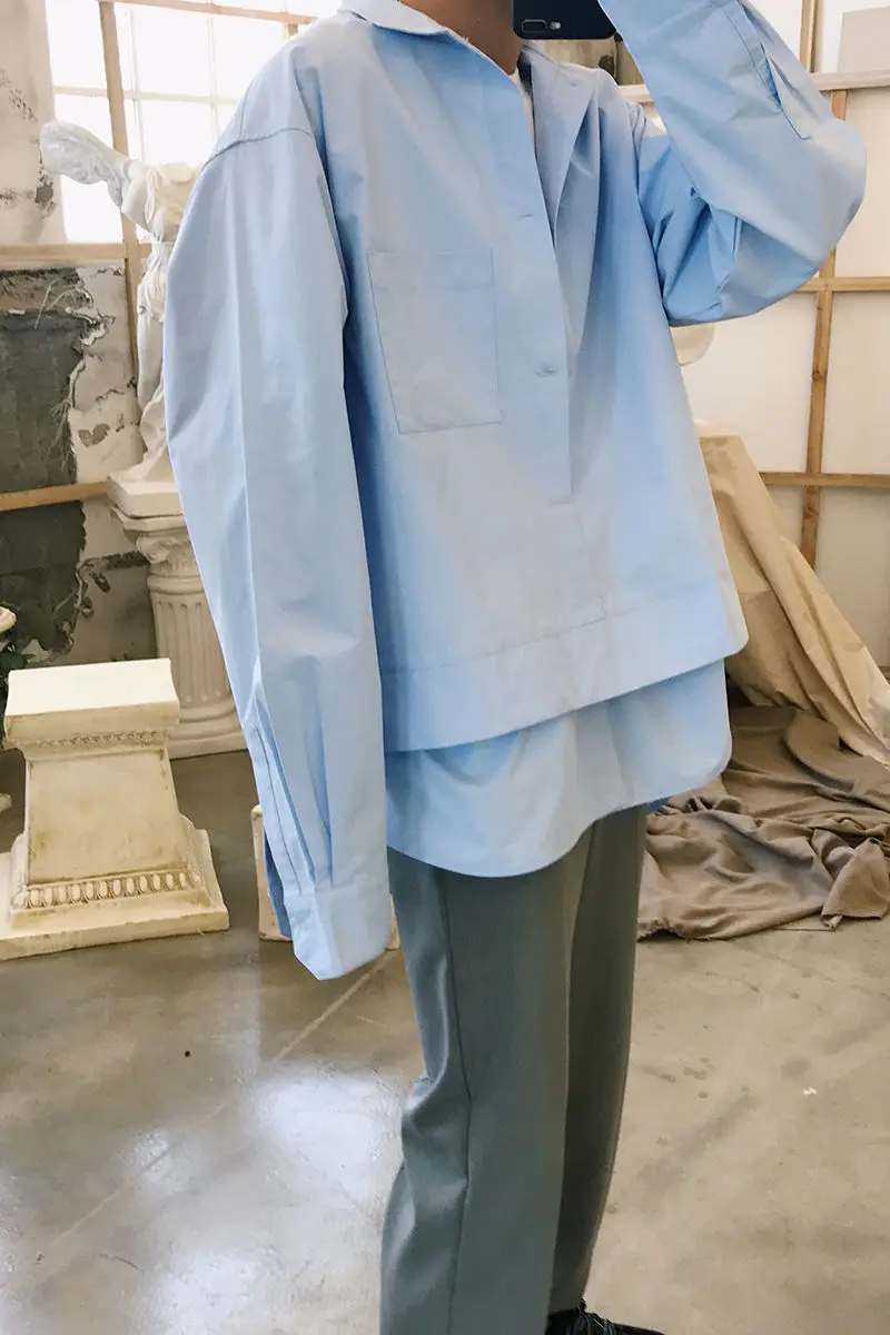 

2020 Spring And Autumn New Youth Popular Personality Loose Solid Color Stand Collar Long Sleeve Shirt Fashion Casual Top M-XL