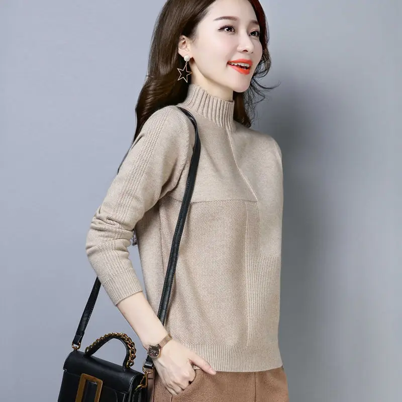 

Plus Size Knitted Pullovers Solid Color Turtleneck Sweater Winter Warm Long Sleeved Loose Casual Cashmere Sweater Women