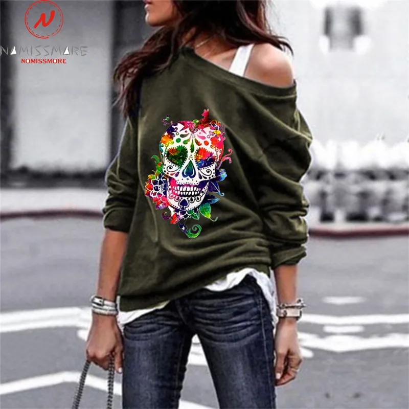 Женские футболки с принтом черепа на Хэллоуин уличная одежда лоскутный дизайн