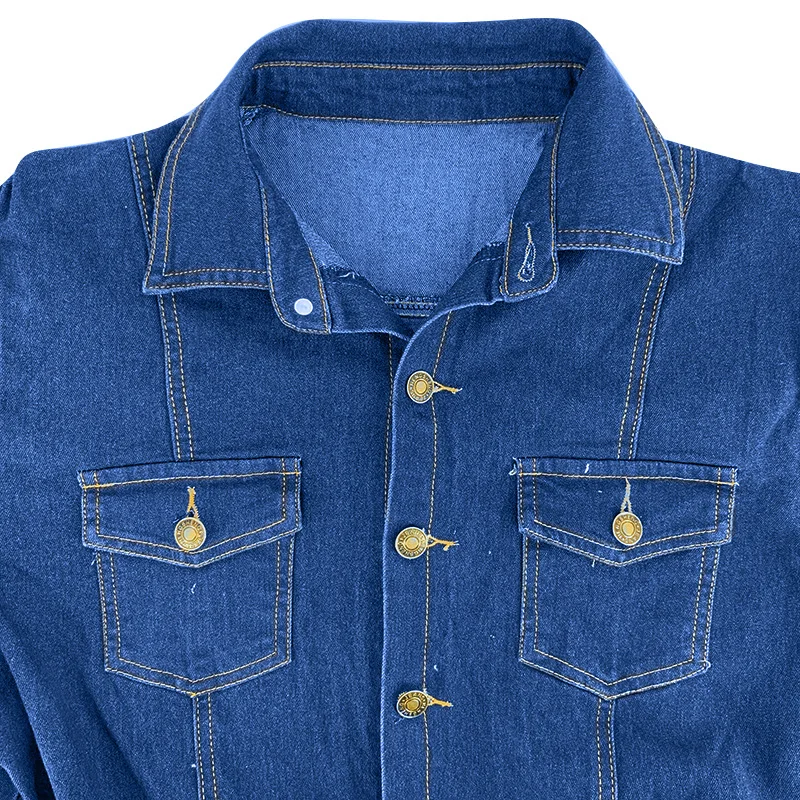 

Denim Wash-And-Wear Jumpsuit Spring 2021 Plus Size Women's Button Long-sleeved Collocation Fashion Casual Street Horn Jumpsuit