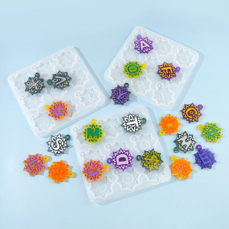 

26 Mandala Letter Pendant Mold Diy Epoxy Mold Necklace Pendant Key Chain Pattern Perforated Pendant Silicone Mold