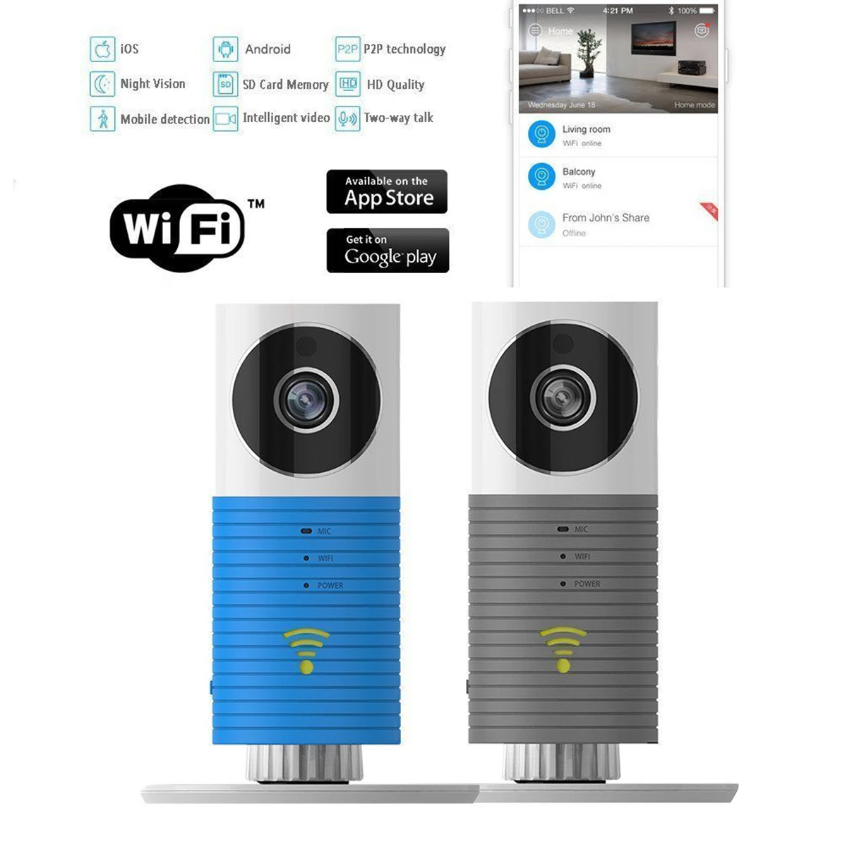 Беспроводная интеллектуальная IP камера беспроводная инфракрасная Ночная с