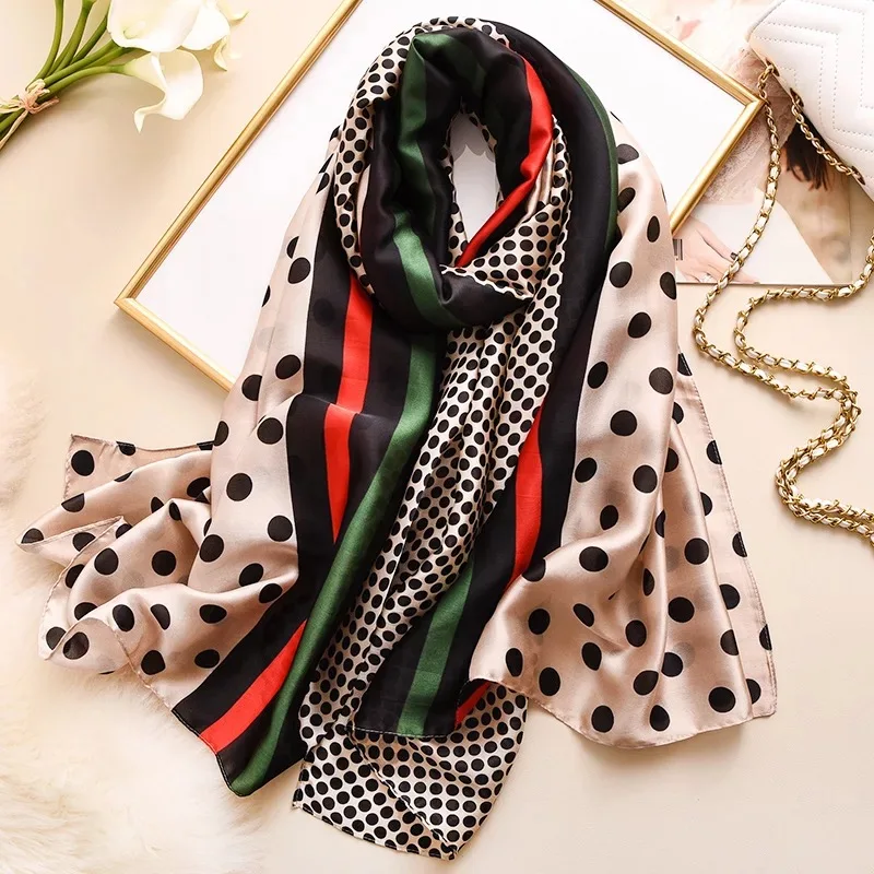

Luxury brands women silk scarf female Plaid printed scarves ladies beach sunscreen wrap chiffon shawl bandanna foulard muffler