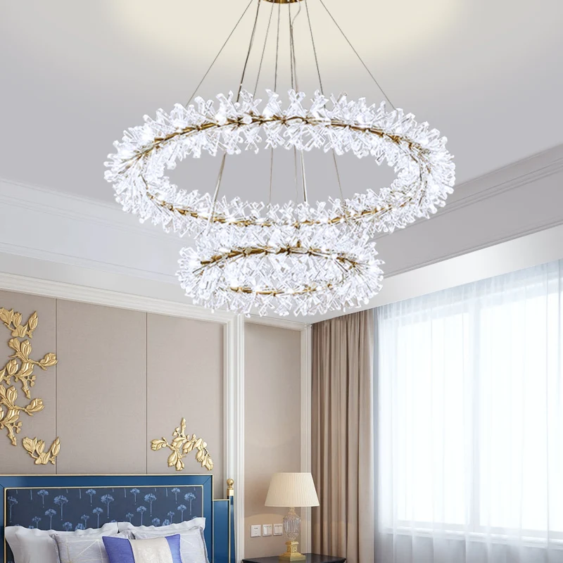 Lámpara de araña Led de cristal de lujo para decoración del hogar, anillos de 40, 60 y 80cm, accesorios de iluminación para sala de estar