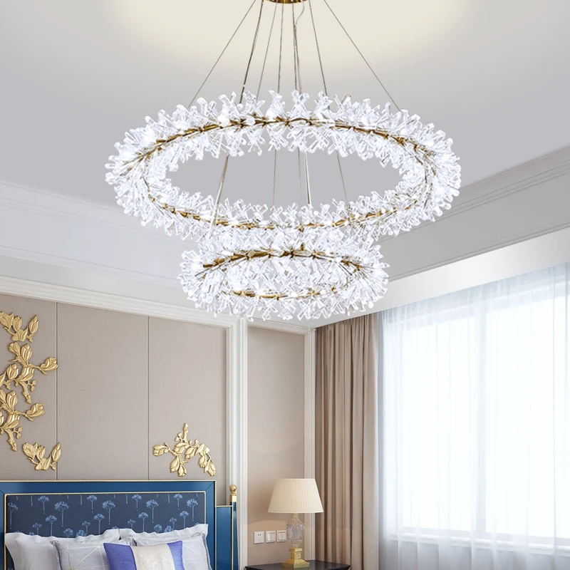

Luxury Crystal Flower Led Chandelier 40 60 80cm Rings Hanging Lamp for Living Room Home Decoration Carlota Lighting Fixtures