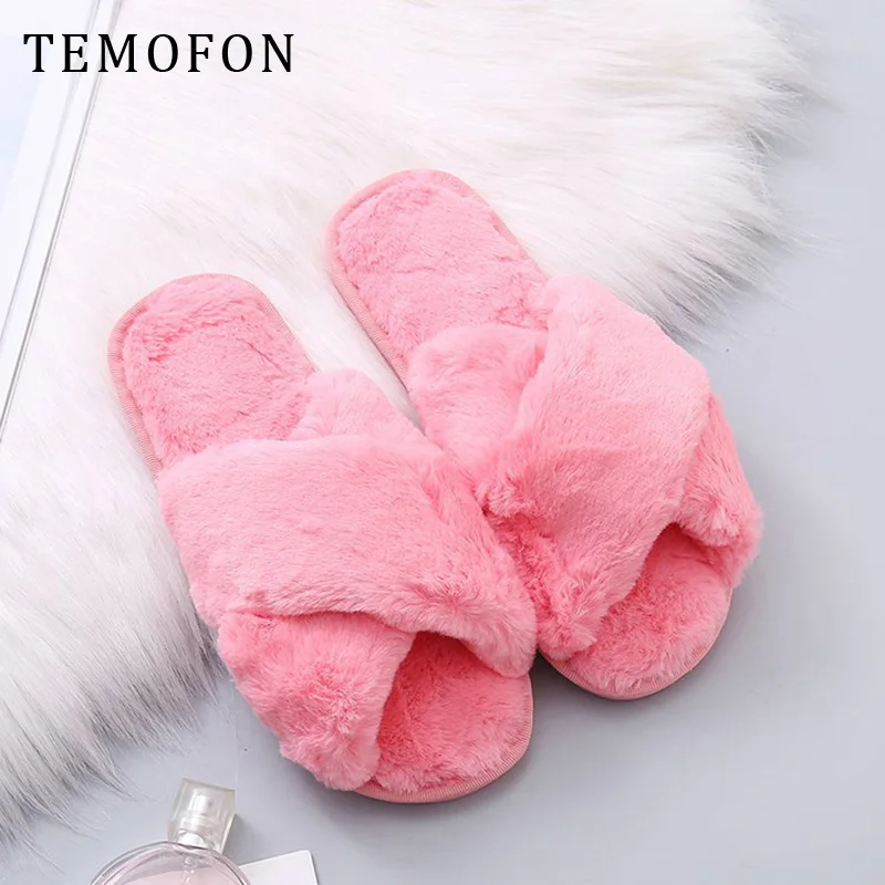 TEMOFON/женские тапочки Домашняя мягкая зимняя обувь Цвет белый розовый Плюшевые