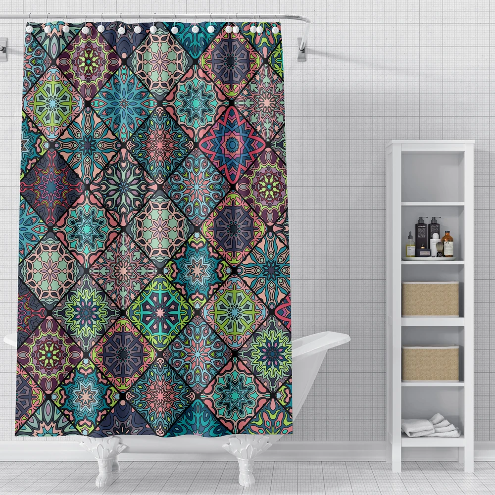 bohemian shower curtain mandala printed fabric bathtub screen waterproof polyester decor bathroom curtain with hooks 180x180cm free global shipping